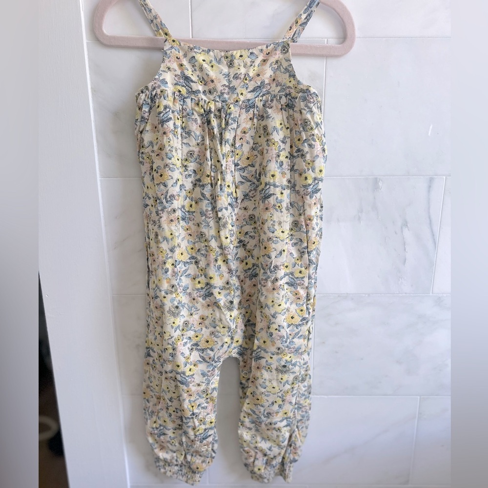 Something Navy Yellow Floral Smocked Romper SZ 12 months